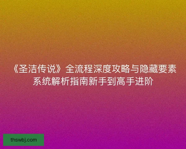 《圣洁传说》全流程深度攻略与隐藏要素系统解析指南新手到高手进阶