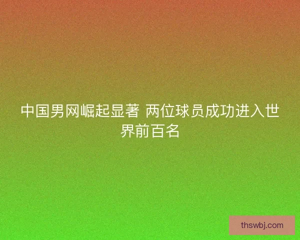中国男网崛起显著 两位球员成功进入世界前百名